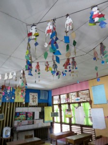 Using recycled materials as classroom decorations